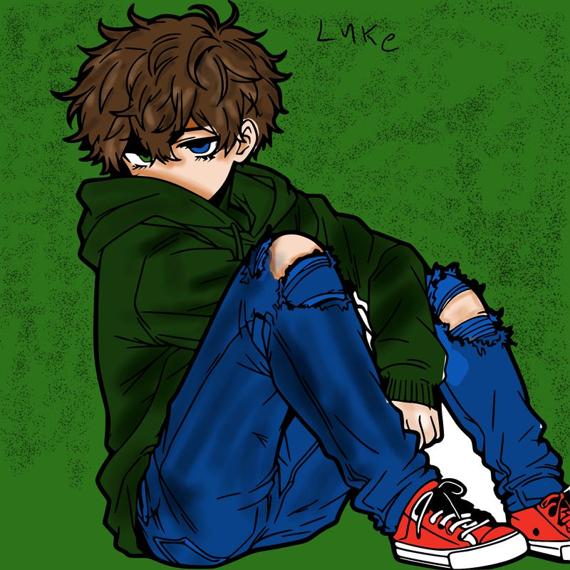 a male hoddie ripped jeans messy hair anime