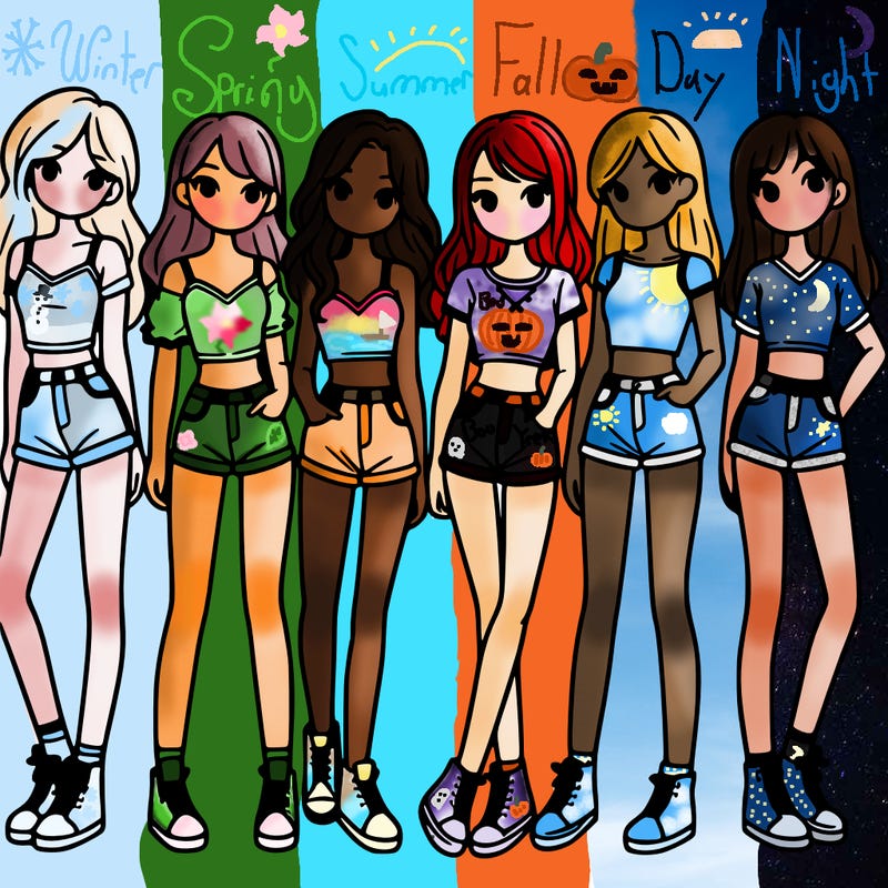 a group of girls wearing crop tops and shorts