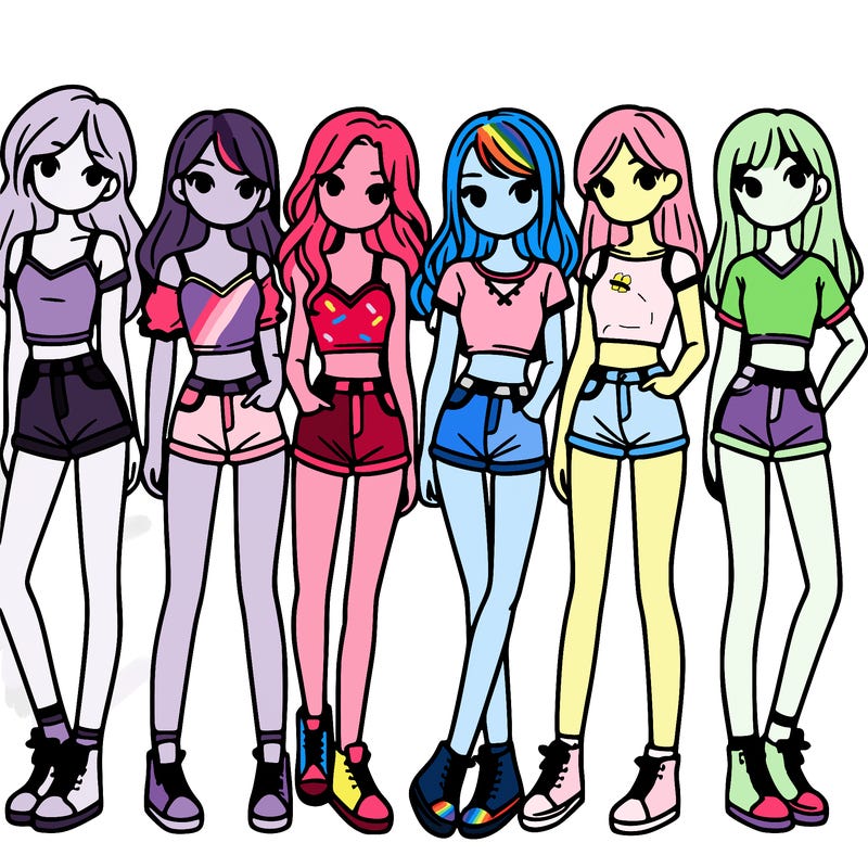 a group of girls wearing crop tops and shorts