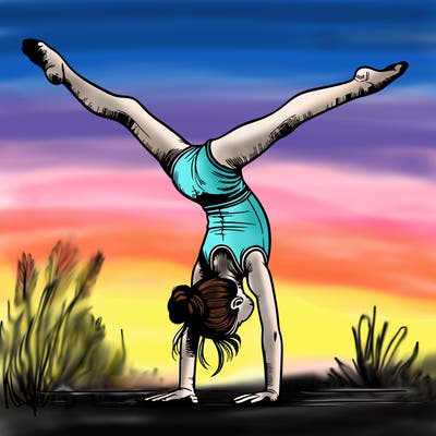 realistic gymnastic hand stand girl in four splits