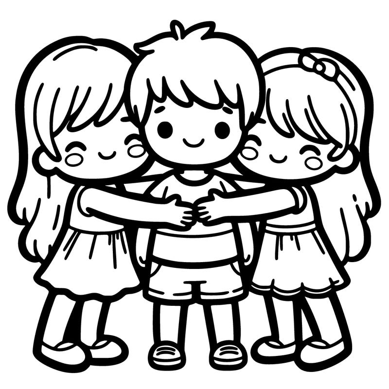 boy and 2 girls hugging