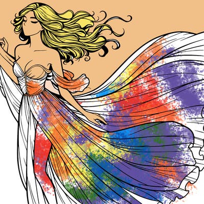 realistic woman in dress flowing the the wind