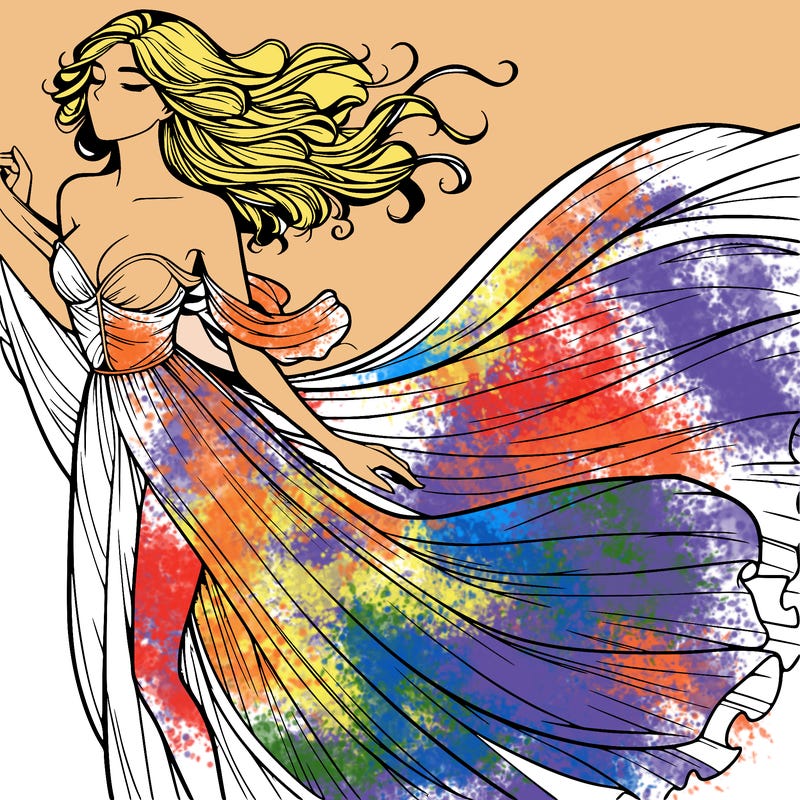 realistic woman in dress flowing the the wind