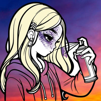 a realistic girl spray painting