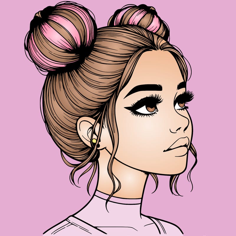 realistic girl with buns on the top of her head