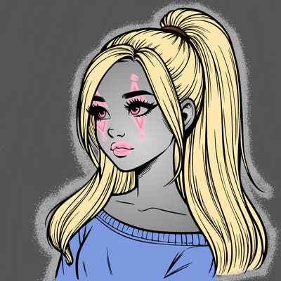 realistic girl with a high ponytail