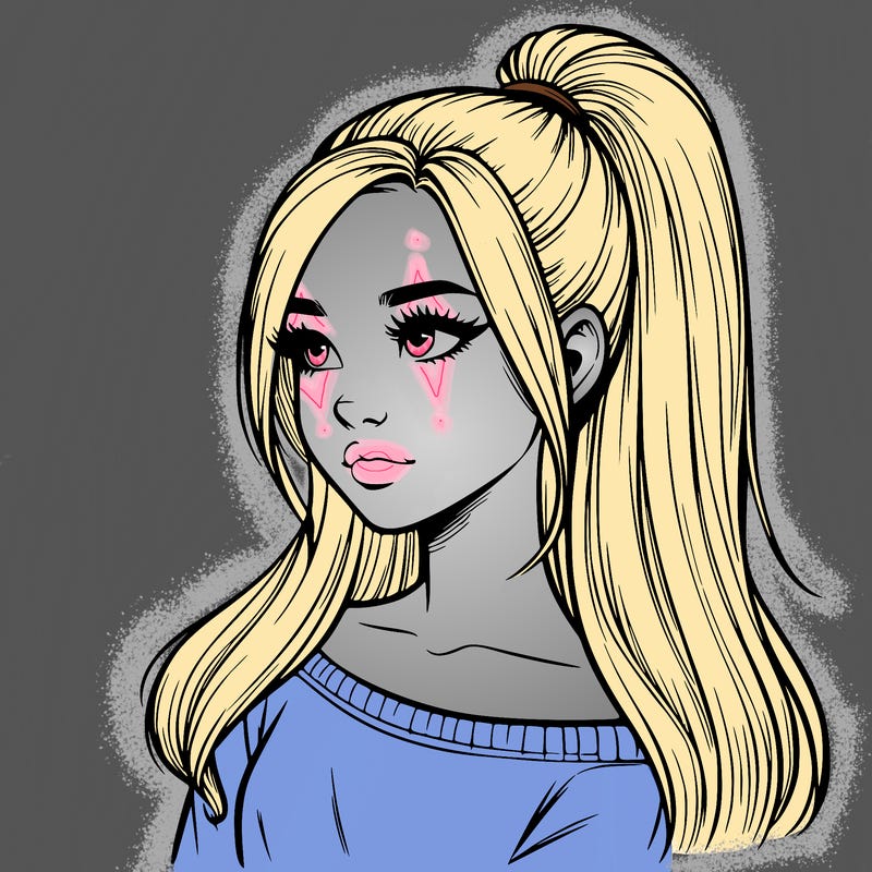 realistic girl with a high ponytail