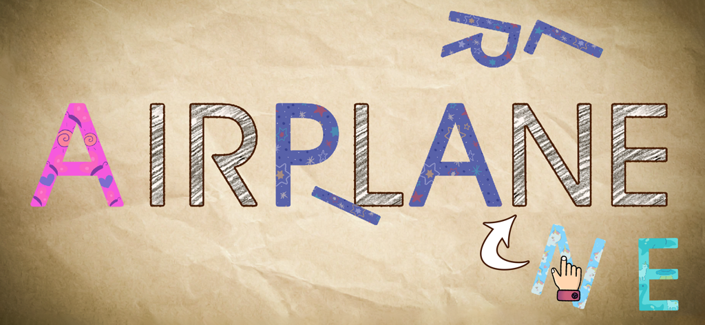 Endless Alphabet ABC App Kids - Interactive word building activity in the Endless Alphabet app showing the word airplane being spelled with colorful letters