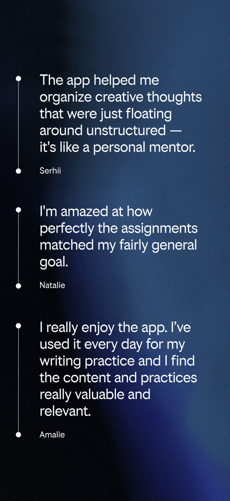 Journey Now - A collection of positive user reviews for the Journey Now app highlighting its use as a personal mentor and tool for daily writing practice.