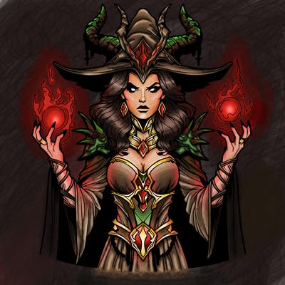 realistic evil sorceress fantasy chaos