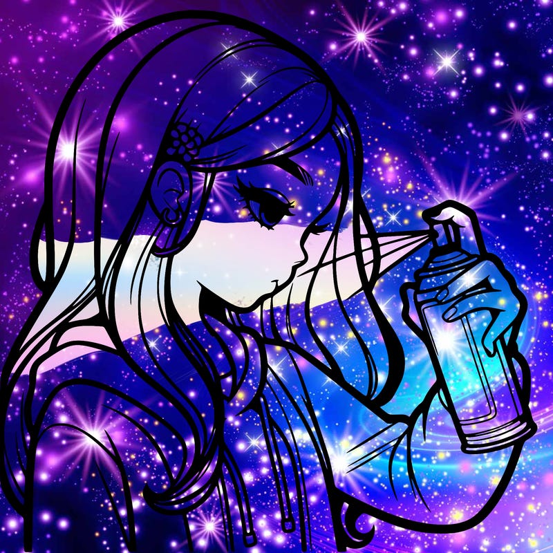 a realistic girl spray painting