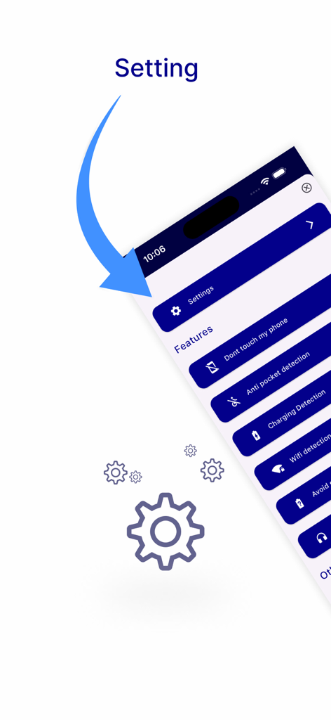 Anti Theft Alarm: Don't touch - Settings screen of the Anti Theft Alarm app displaying security features like pocket and charging detection