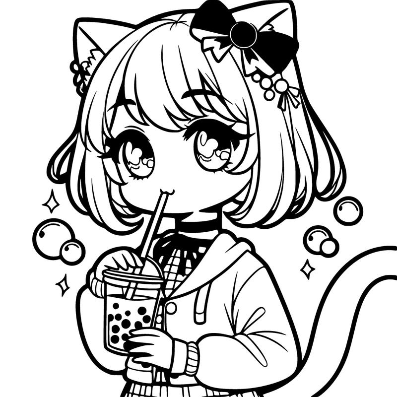 catgirl drinking boba