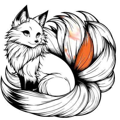 realistic detailed 9 tailed anime fox
