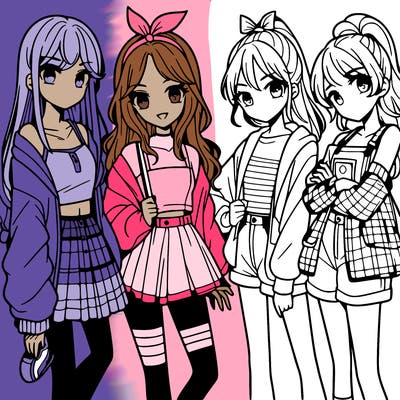 teen manga girls group of 4