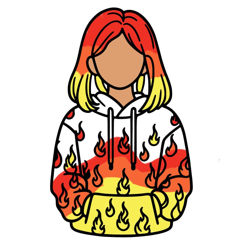 woman with fire hoodie