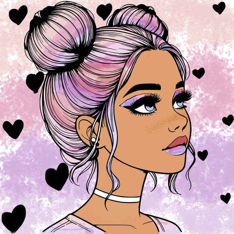 realistic girl with buns on the top of her head