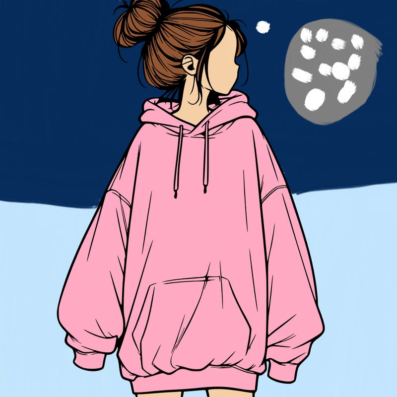 realistic girl with a oversized sweatshirt on and a bun