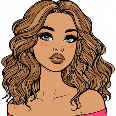 realistic girl with wavy hair and lips