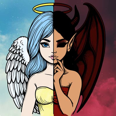 realistic angel half demon