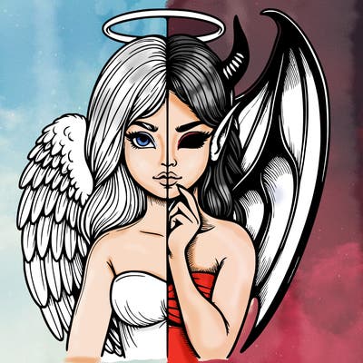 realistic angel half demon