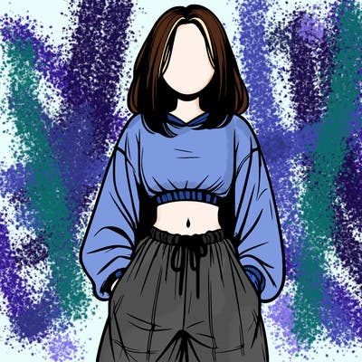 realistic girl faceless with baggy pants and a crop top