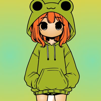girl with baggy sweatshirt and frog hood