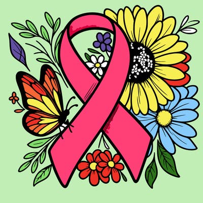 cancer awareness symbol with flowers and butterflies