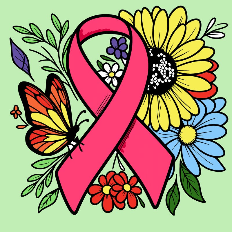 cancer awareness symbol with flowers and butterflies