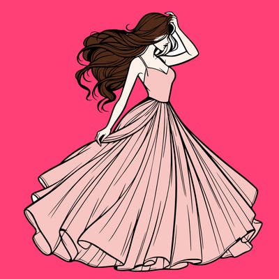 realistic woman with dress flowing in the wind