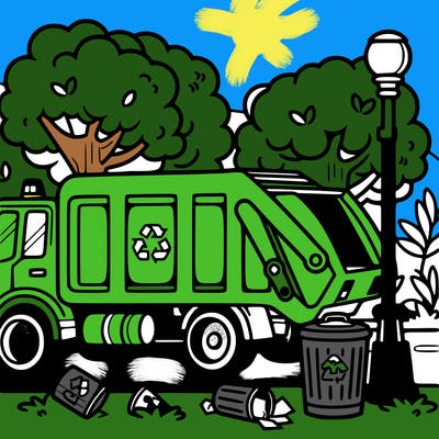 garbage truck garbage can street tree