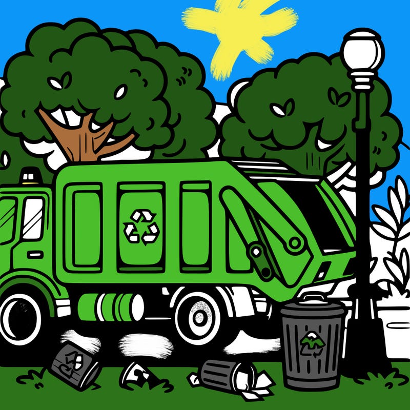garbage truck garbage can street tree