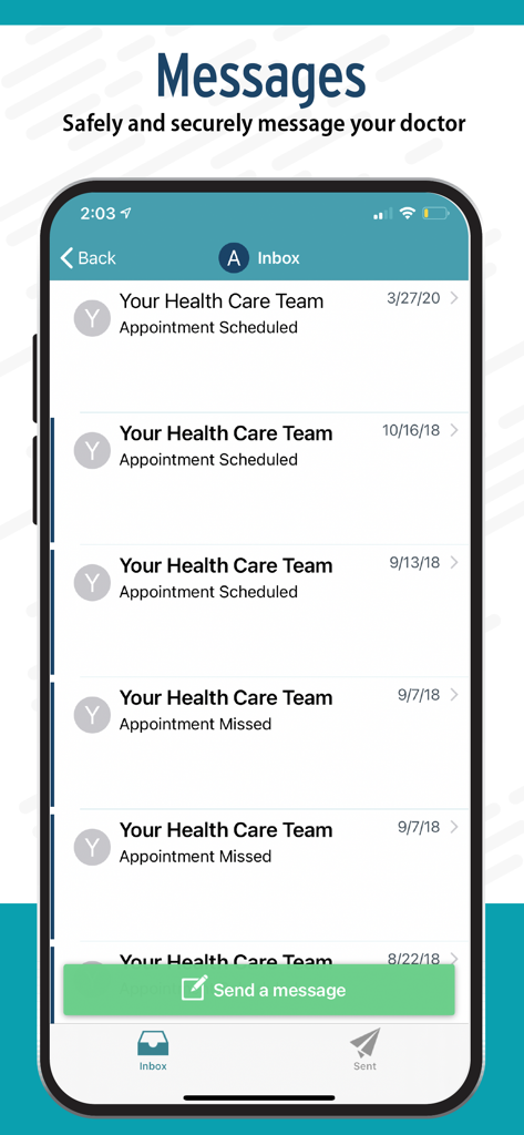 Secure messaging inbox in the myRiverside MyChart mobile app