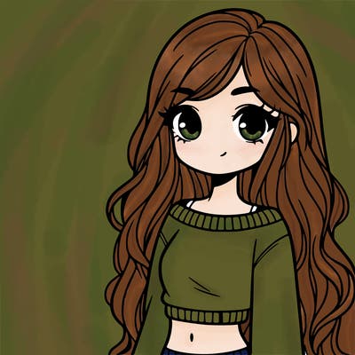 girl with long hair and a crop top with a sweater
