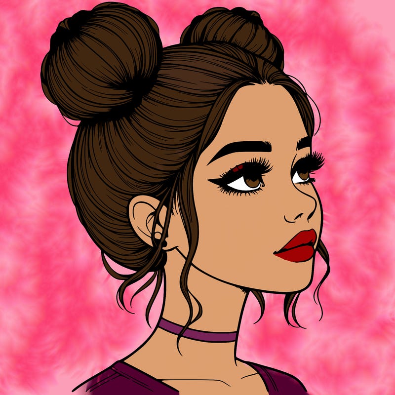 realistic girl with buns on the top of her head
