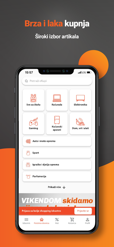 eKupi - eKupiモバイルショッピングアプリのホーム画面。さまざまな商品カテゴリと検索バーをフィーチャー