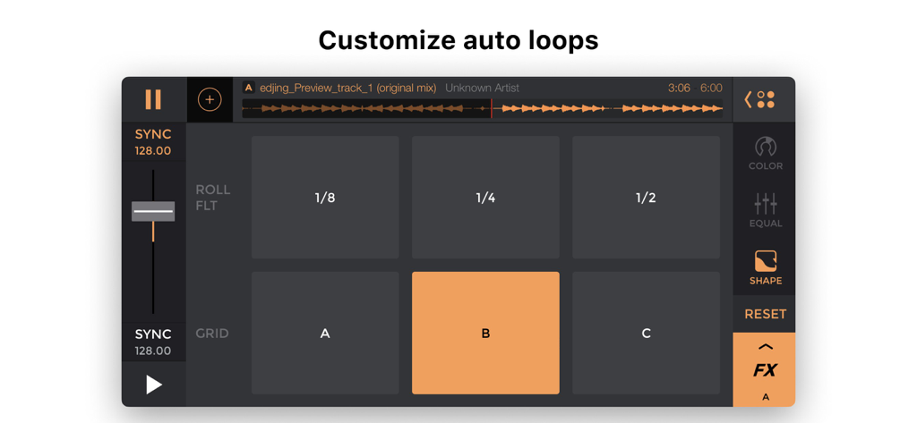 Interface of the edjing Pro app showing a grid for customizing auto loops with various beat intervals and pad options