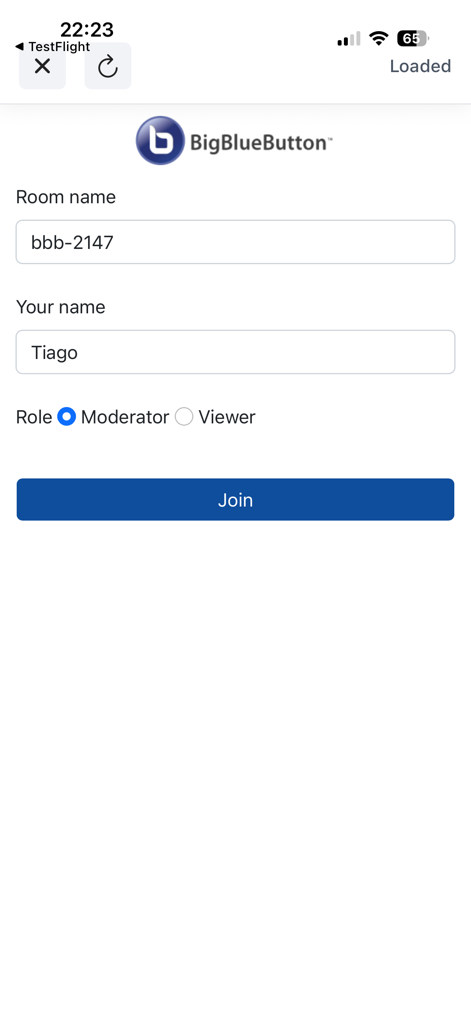 Unirse a una sesión de aula virtual en la aplicación móvil BigBlueButton.
