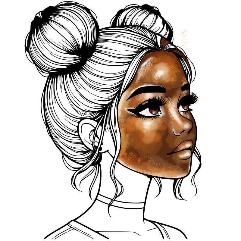 realistic girl with buns on the top of her head