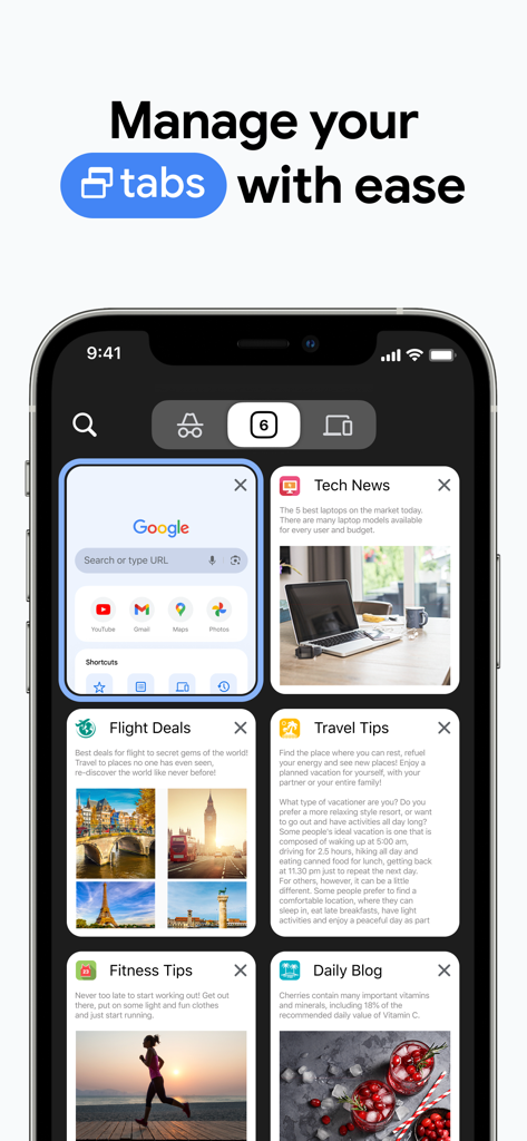 Interfaccia di gestione schede di Google Chrome per iOS che mostra più schede aperte