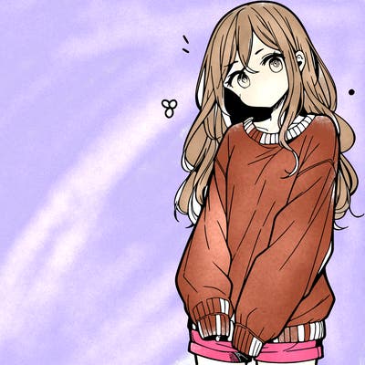 manga teen girl  in a sweater and baggy pants