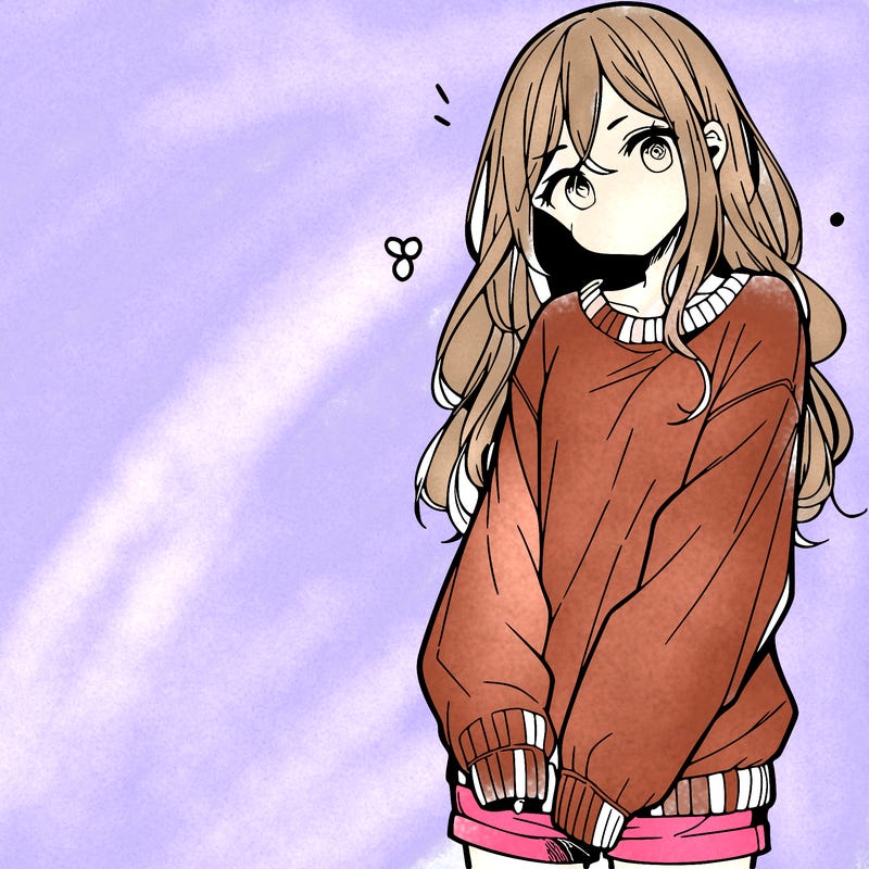 manga teen girl  in a sweater and baggy pants