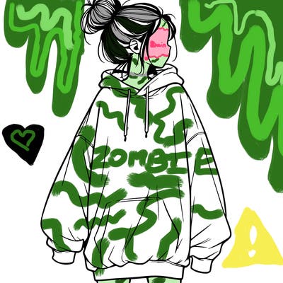realistic girl with a oversized sweatshirt on and a bun