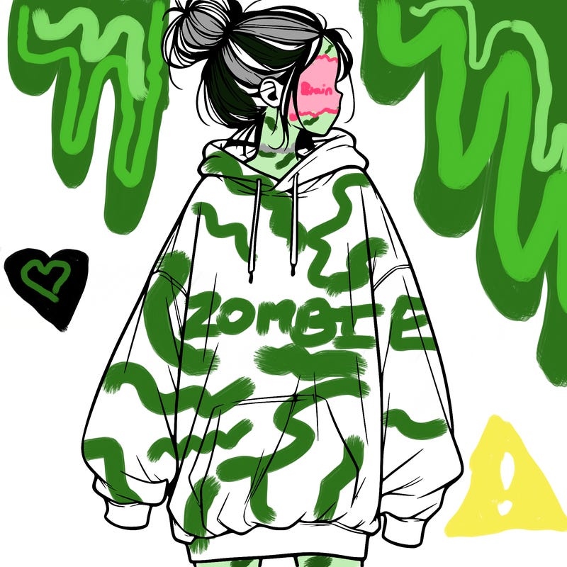 realistic girl with a oversized sweatshirt on and a bun