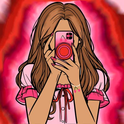 a realistic girl holding her phone taking pictures