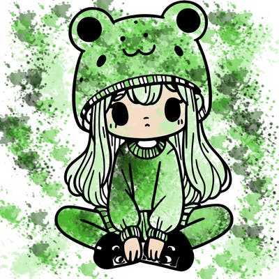 a girl wearing a frog hat and some frog socks