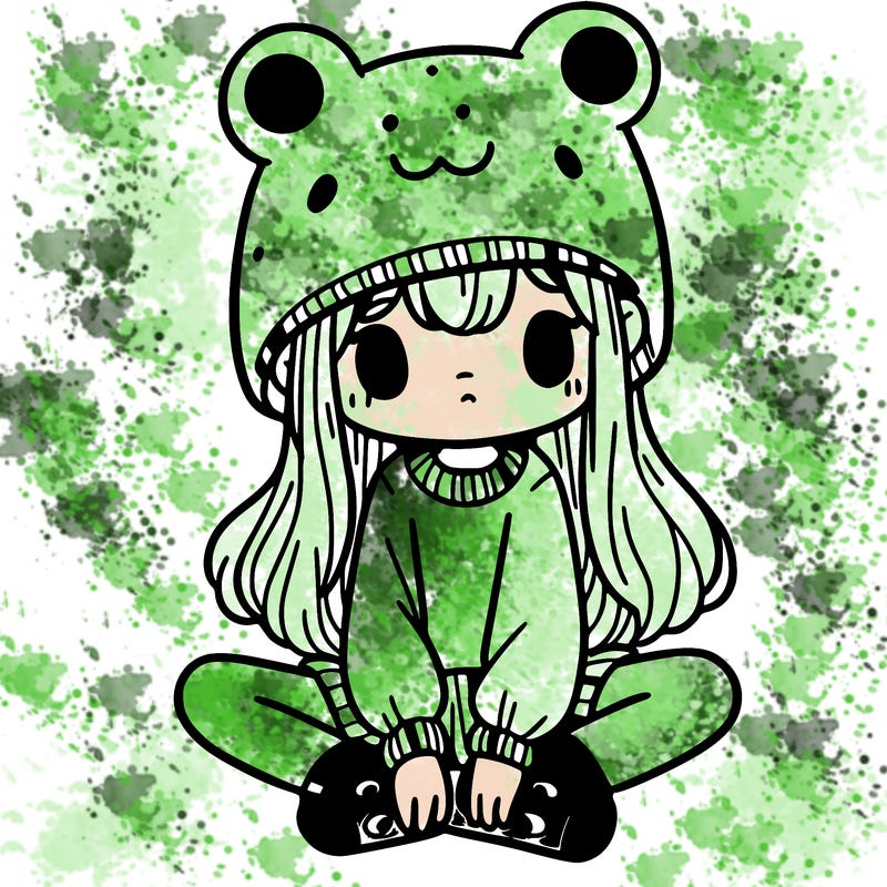 a girl wearing a frog hat and some frog socks