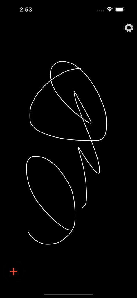 Virtual Whiteboard - Interface de desenho minimalista do aplicativo Quadro Branco Virtual mostrando linhas brancas desenhadas à mão em um fundo preto