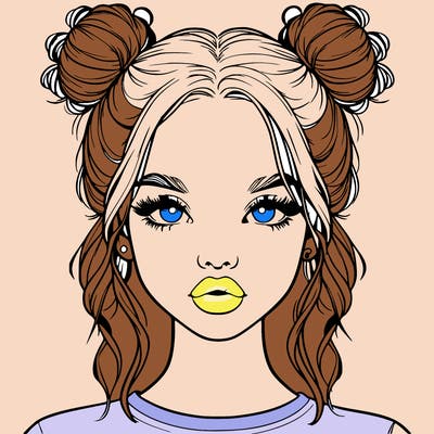 realistic girl with two buns in hair and lips