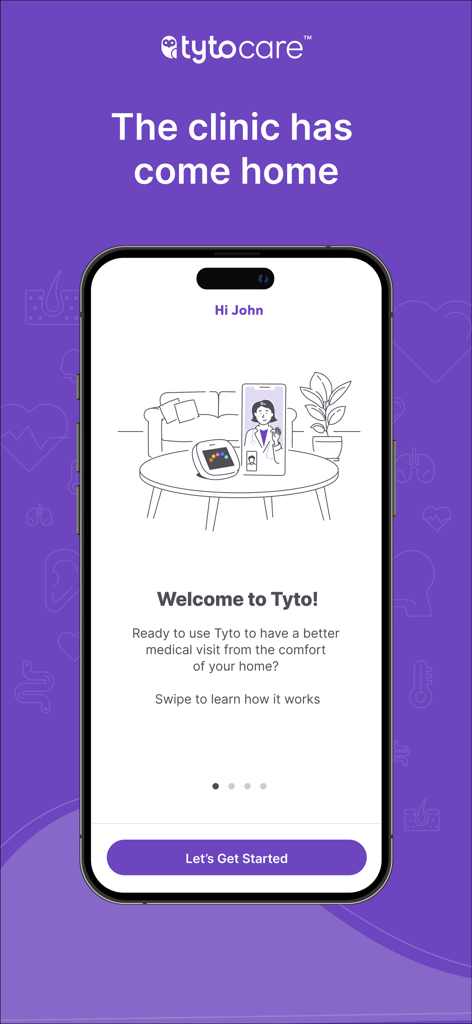 TytoCare - TytoCare app onboarding screen with the slogan the clinic has come home